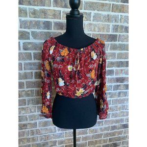 Altard State long sleeve off the shoulder crop top floral fall small festival